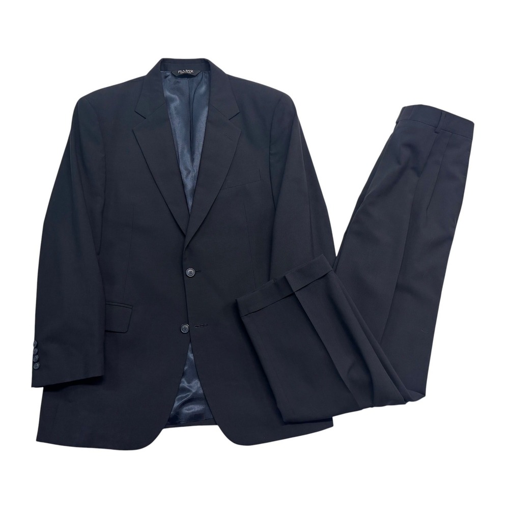 Jos A Bank 40R 32x29 Navy Blue 2pc Pant Suit Pleated 100% Wool Cuffed Mens